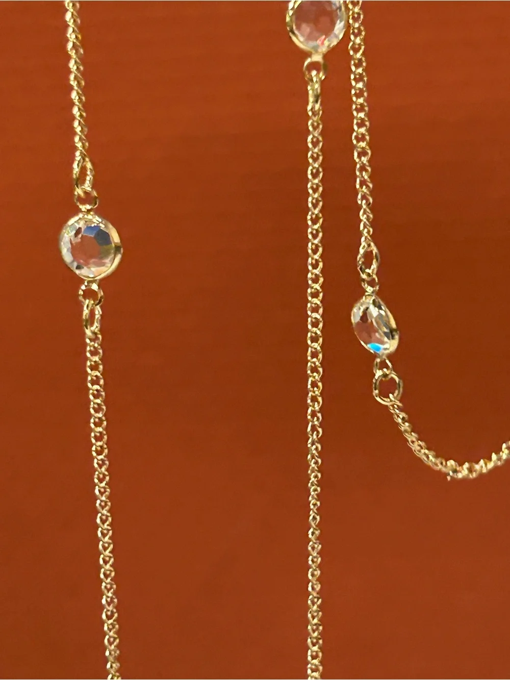 Beautiful vintage Sarah Cov gold tone crystal station layering necklace